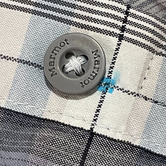 MARMOT Men's (VTG) Short Sleeve Button Down Plaid Shirt, Gray/Aqua - XXL - Picture 8 of 11